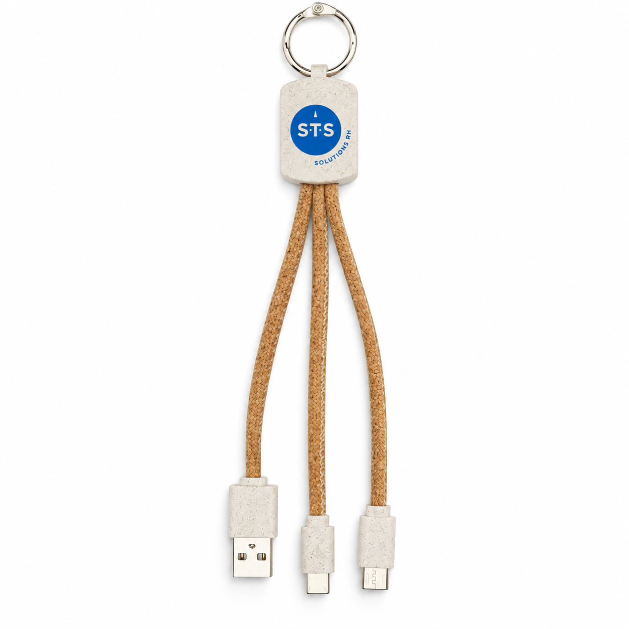 Câble multi-embouts BATES avec personnalisation STS — Boîtier clair moucheté · logo bleu