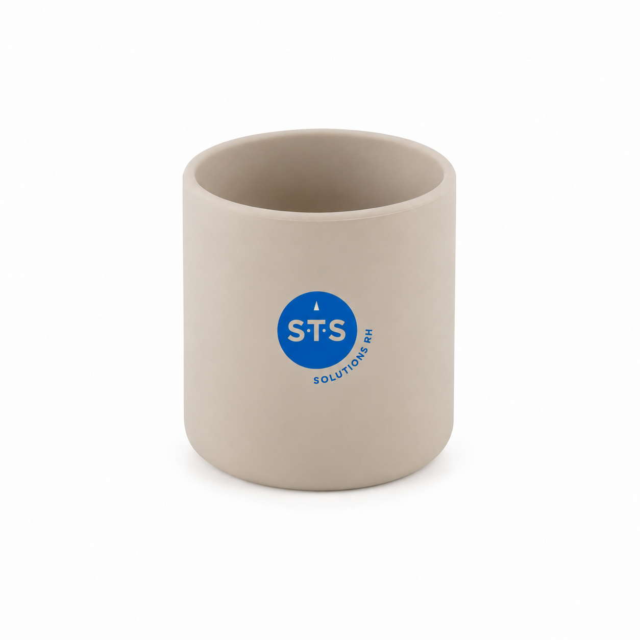 Verre d’apprentissage KEENA avec personnalisation STS — Silicone beige · logo bleu
