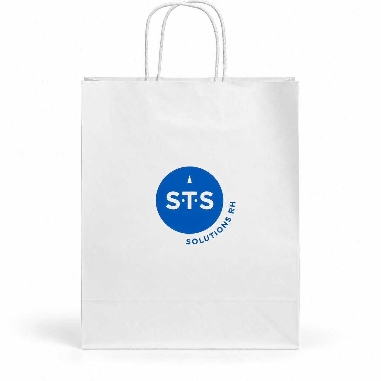 Sac papier L avec personnalisation STS — Papier blanc · logo bleu